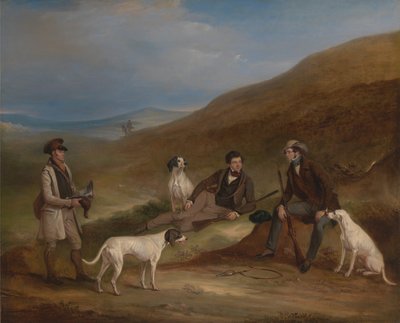 Edward Horner Reynard y su hermano George cazando urogallos en Middlesmoor, Yorkshire, con su G... de John E. Ferneley